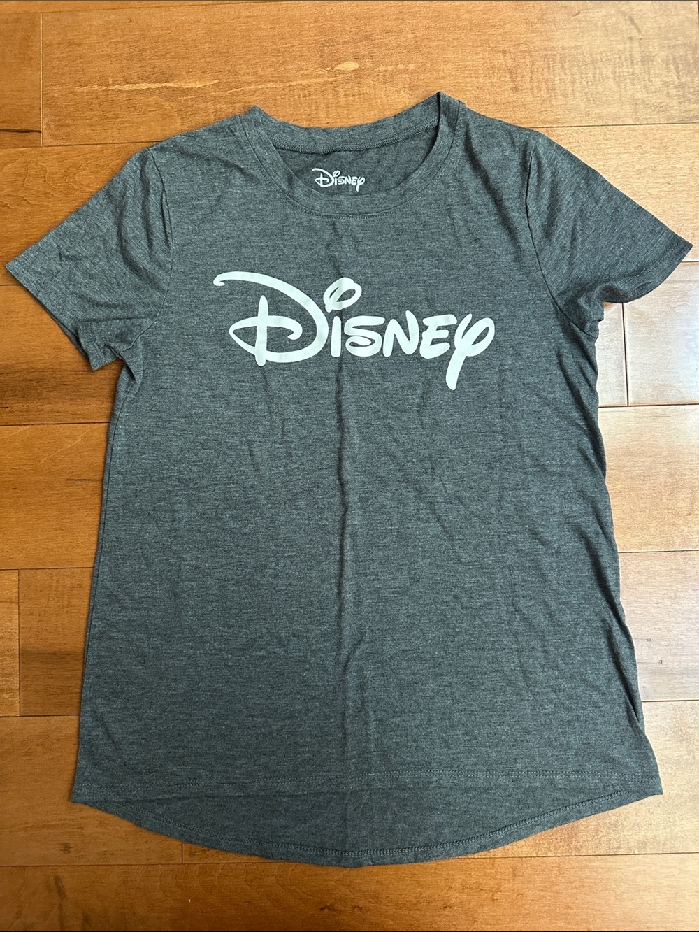 Disney Women's Charcoal Gray Logo Short Sleeve Tee